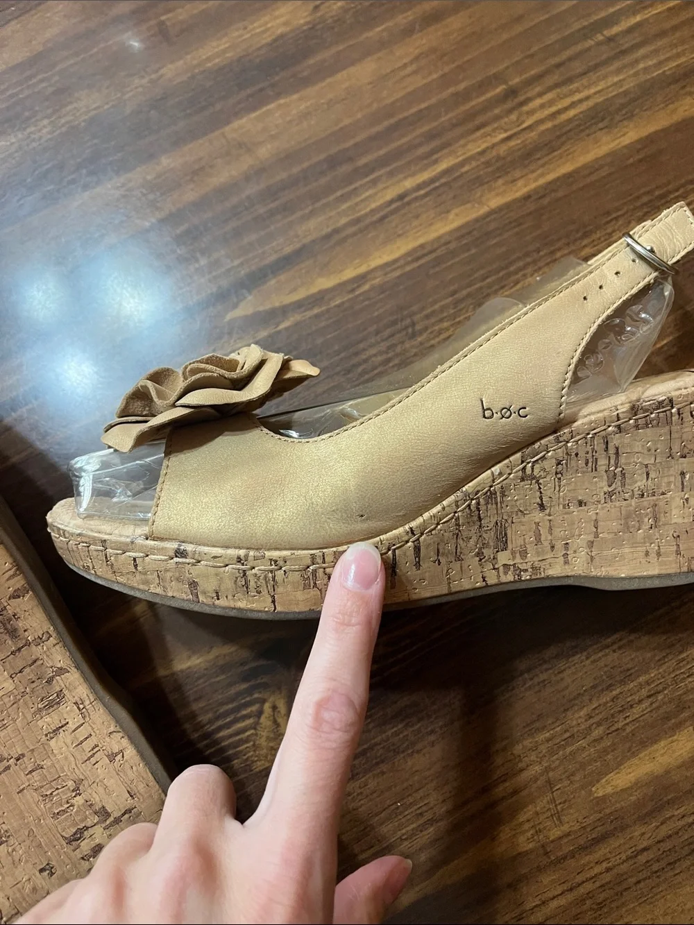 b.o.c. Nude Beige Floral Slingback Cork Wedges size 9